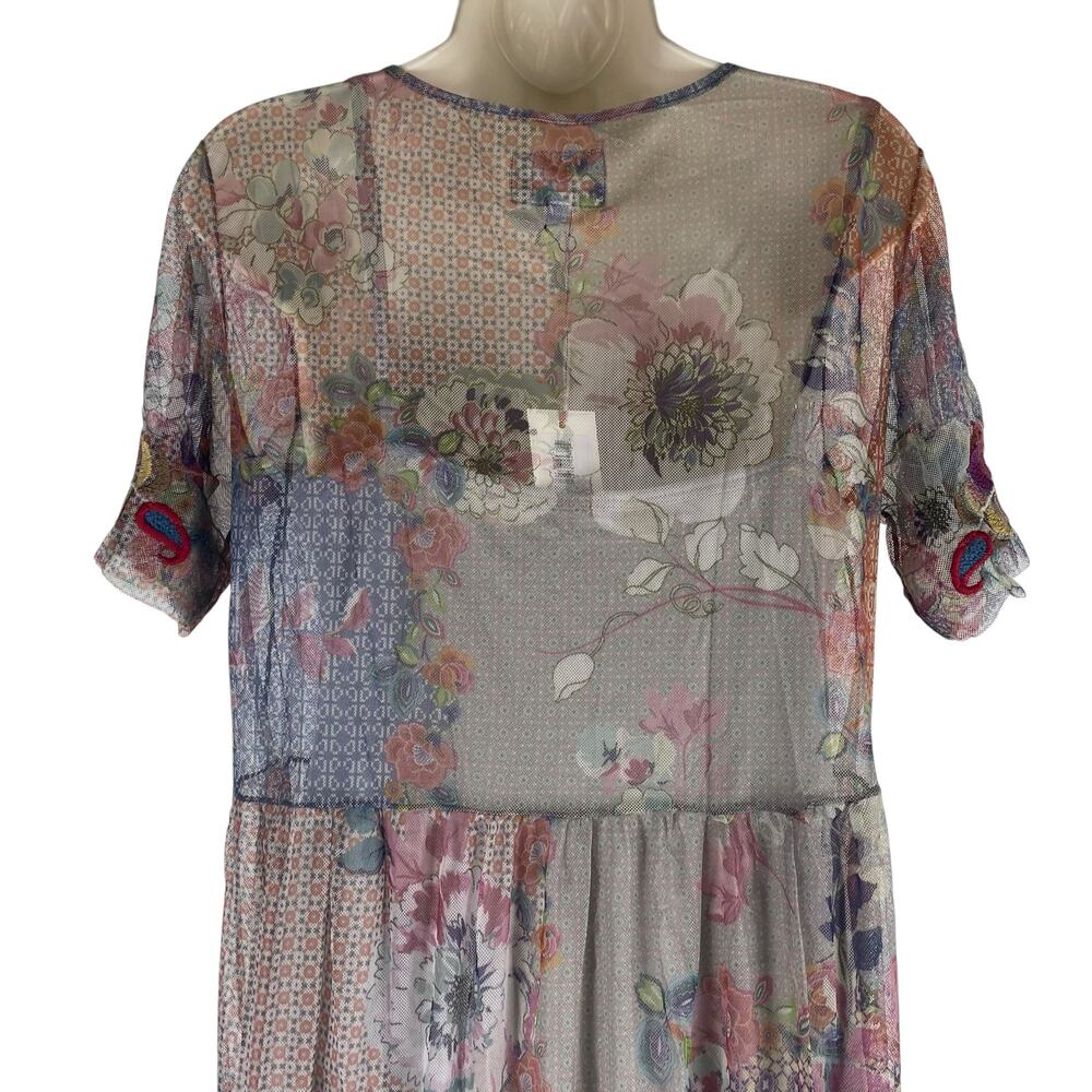 Johnny Was BIYA Kandence Tiered Mesh Dress Floral Embroidery Size M - Picture 10 of 13